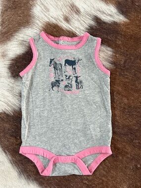 Carhartt Gray and Pink Farm Animal Sleeveless Bodysuit